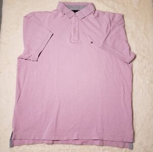 Tommy Hilfiger Men's Pink Polo Shirt in good condition. Size: L